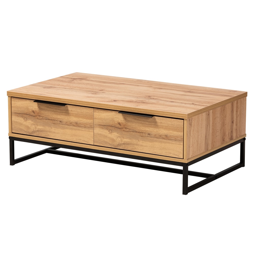 Baxton Studio Modern And Contemporary 2-Drawer Coffee Table, 14-13/16inH x 39-7/16inW x 23-9/16inD, Oak/Black