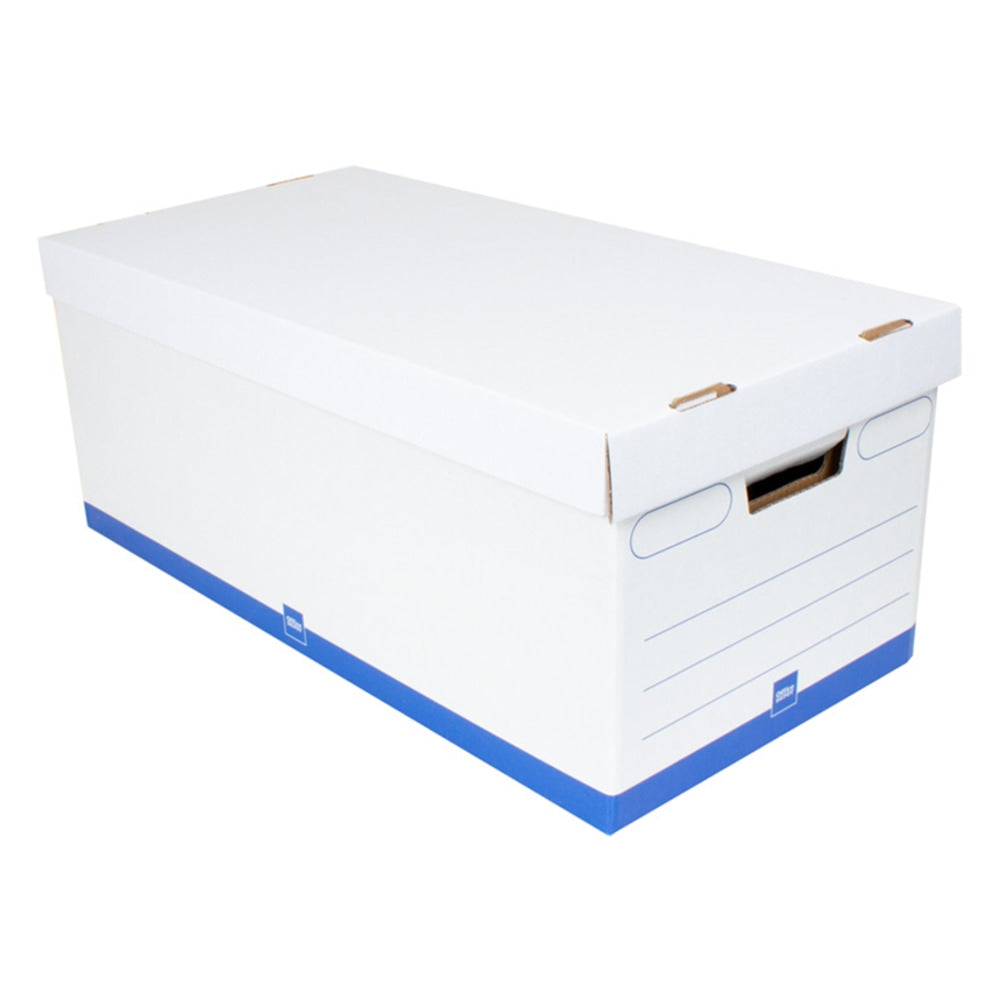 Office Depot Brand Medium Quick Set Up Corrugated Storage Boxes, Letter Size, 24in x 12in x 10in, 60% Recycled, White/Blue, Pack Of 12