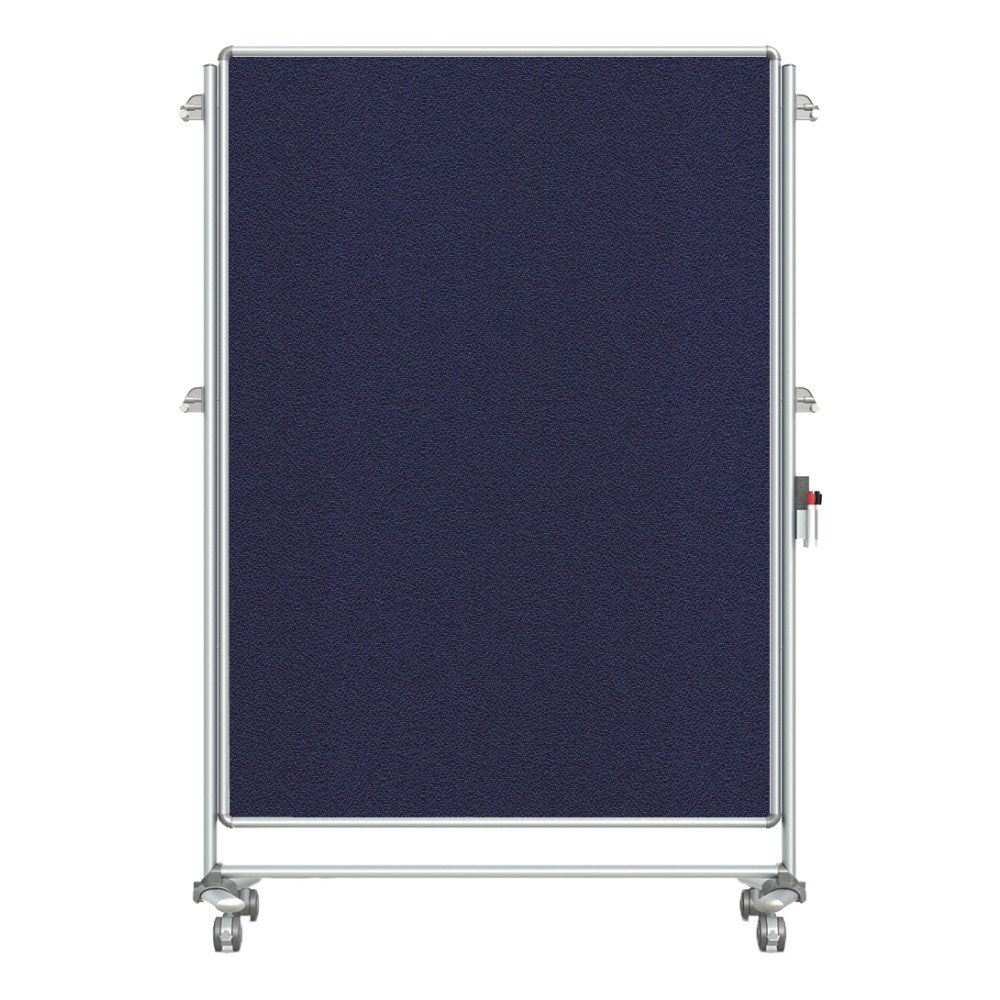 Ghent Nexus Partition Double-Sided Mobile Magnetic Fabric/Non-Magnetic Dry-Erase/Bulletin Board, 46 1/4in x 65in Blue Board/Silver Aluminum Frame