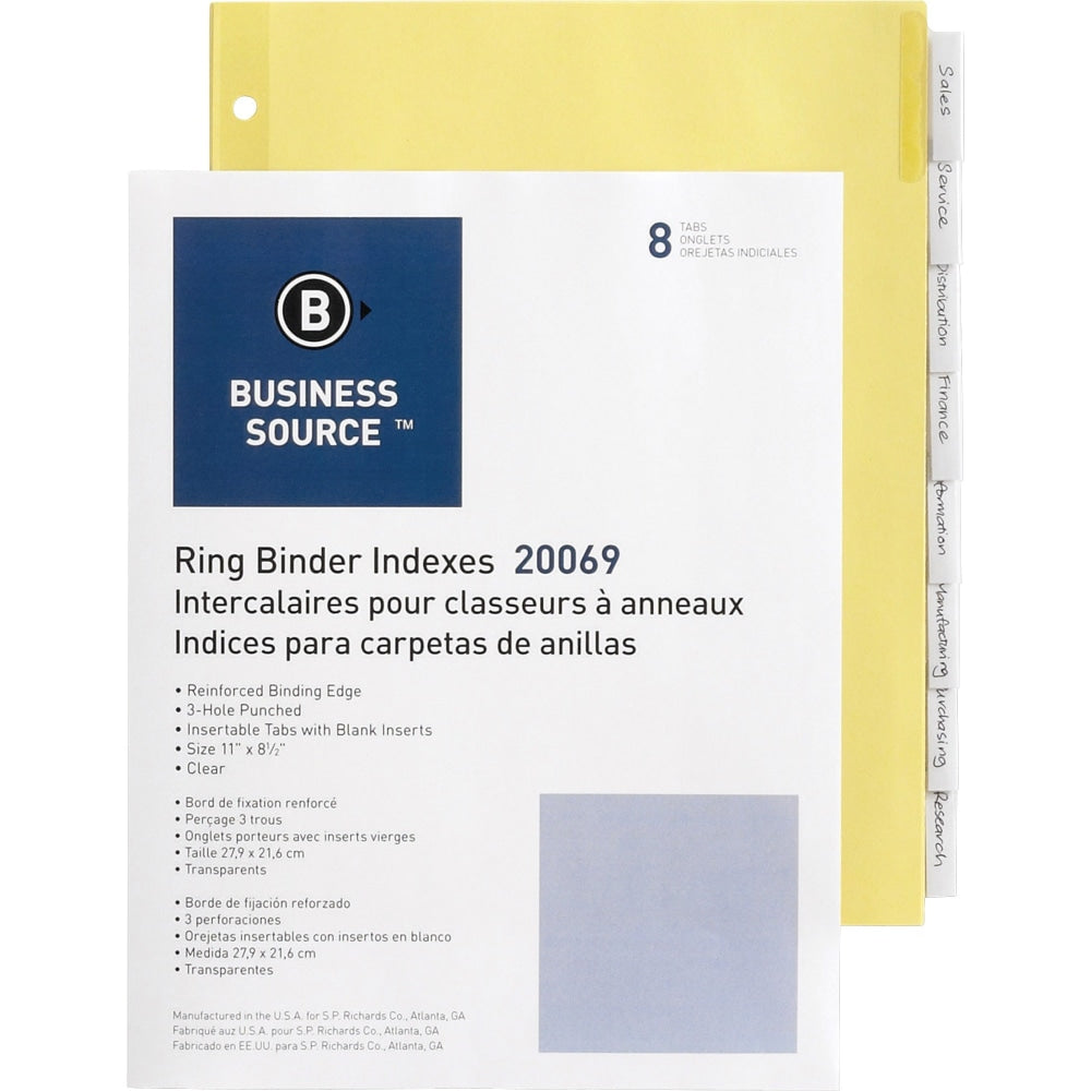Business Source Buff Stock Ring Binder Indexes - 8 x Divider(s) - Blank Tab(s) - 8 Tab(s)/Set1.25in Tab Width - 8.5in Divider Width x 11in Divider Length - Letter - 3 Hole Punched - Clear Buff Paper Divider - Clear Tab(s) - 400 / Box