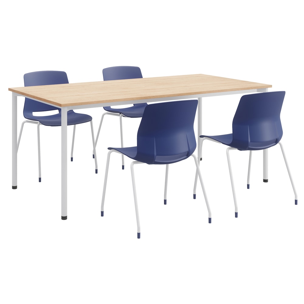 KFI Studios Dailey Table Set With 4 Sled Chairs, Natural Table/Navy Chairs