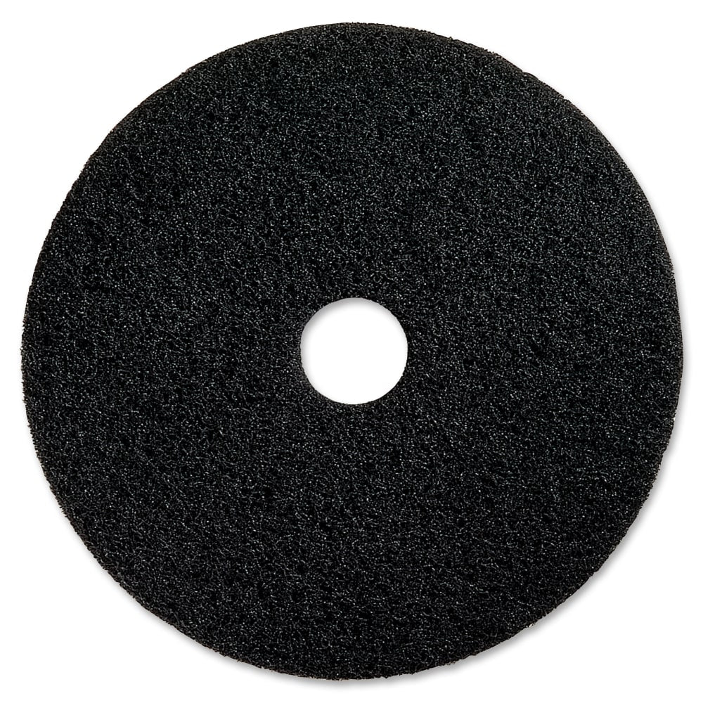 Genuine Joe Black Floor Stripping Pad - 14in Diameter - 5/Carton x 14in Diameter x 1in Thickness - Floor, Stripping - 175 rpm to 350 rpm Speed Supported - Heavy Duty, Dirt Remover, Flexible, Long Lasting, Abrasive, Rotate - Resin, Fiber - Black