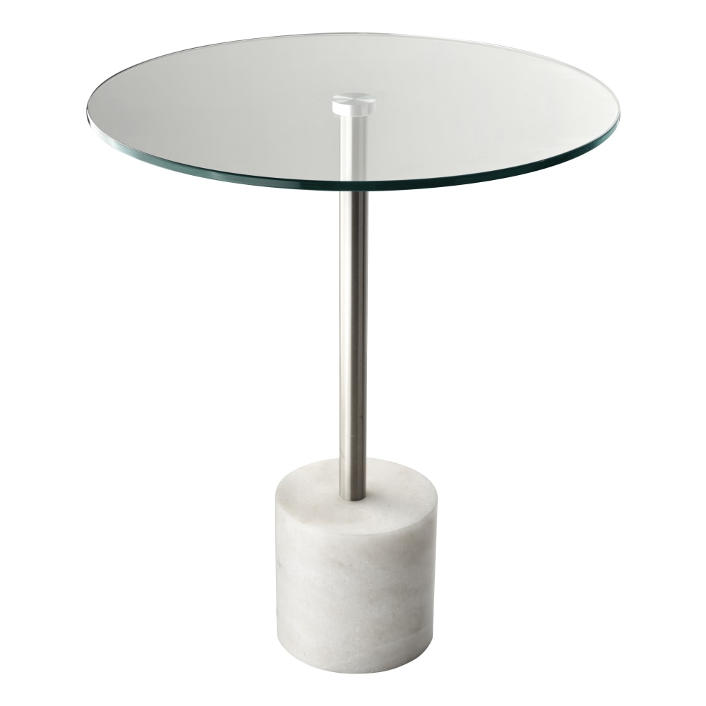 Adesso Blythe End Table, Round, 21inH x 17-3/4inW x 17-3/4inD, Clear/White