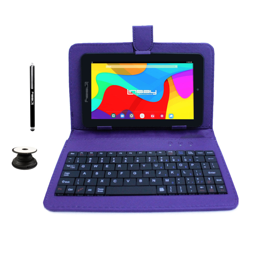 Linsay F7 Tablet, 7in Screen, 2GB Memory, 64GB Storage, Android 13, Purple Keyboard