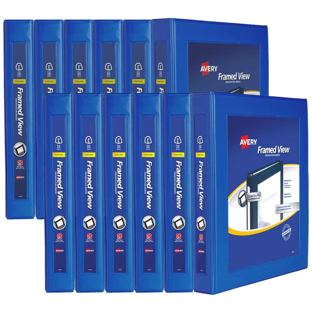 Avery Heavy-Duty Framed View 3-Ring Binder, 1in One Touch EZD Rings, Navy Blue, Case Of 12