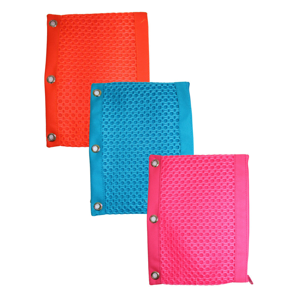 Inkology Neon Mesh Fashion Binder Pencil Pouches, 10in x 7in, Assorted Colors, Pack Of 6 Pouches