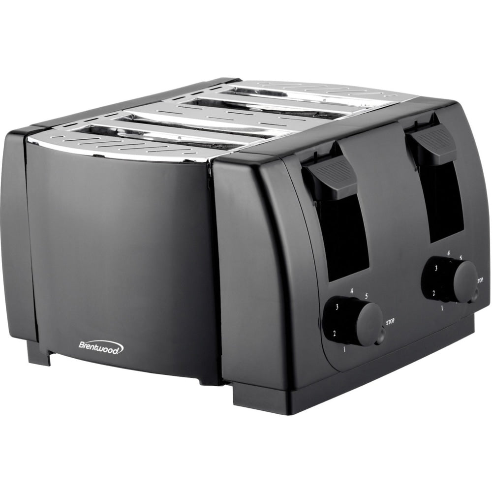 Brentwood TS-285 Cool Touch 4 Slice Toaster, Black - 1300 W - Toast, Browning - Black, Silver