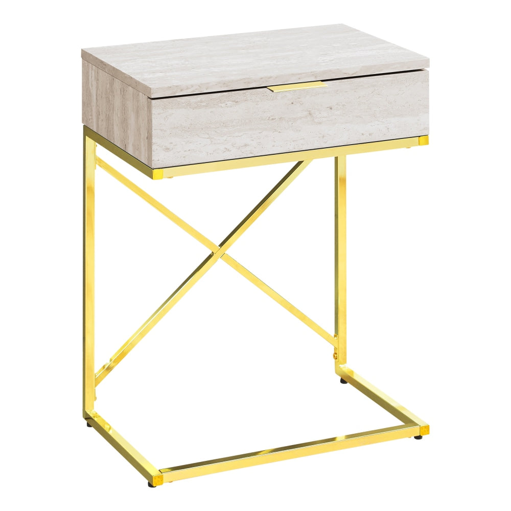 Monarch Specialties Accent End Table, Rectangular, Beige Marble/Gold