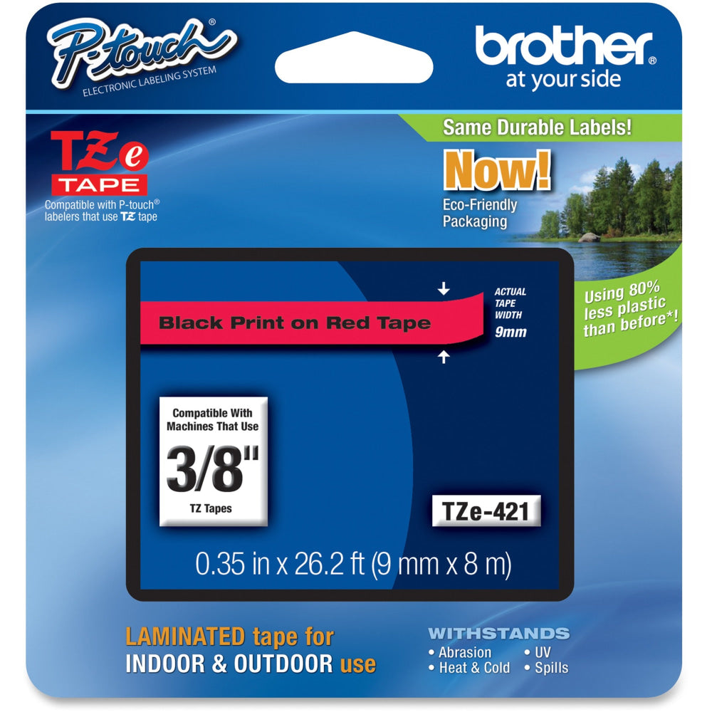 Brother TZE421 Label Tape, 3/8in Black/Red