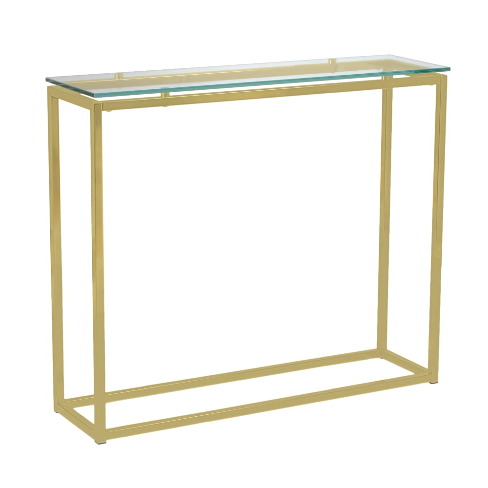 Eurostyle Sandor Console Table, 30-1/3inH x 35-4/5inW x 10inD, Matte Brushed Gold/Clear