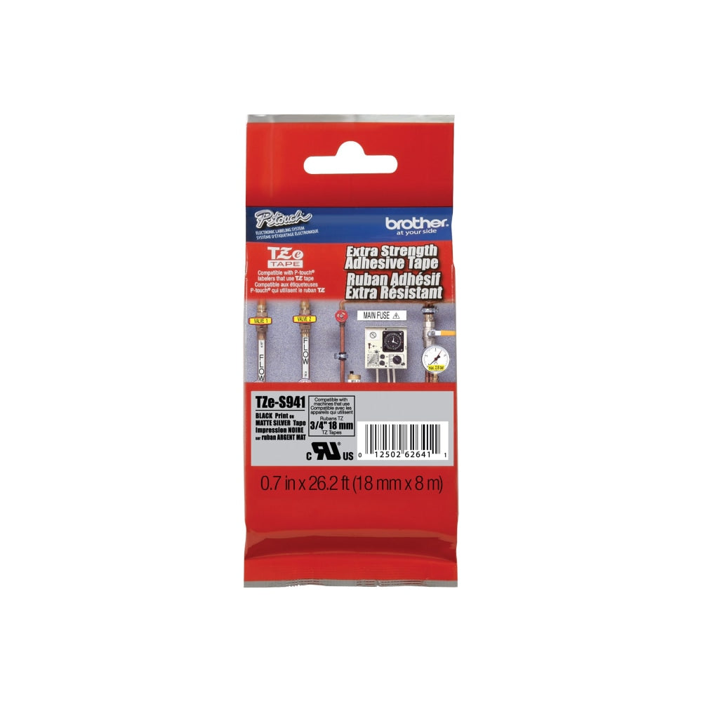 Brother TZES941 Label Tape, 3/4in, Asset, Black on Silver