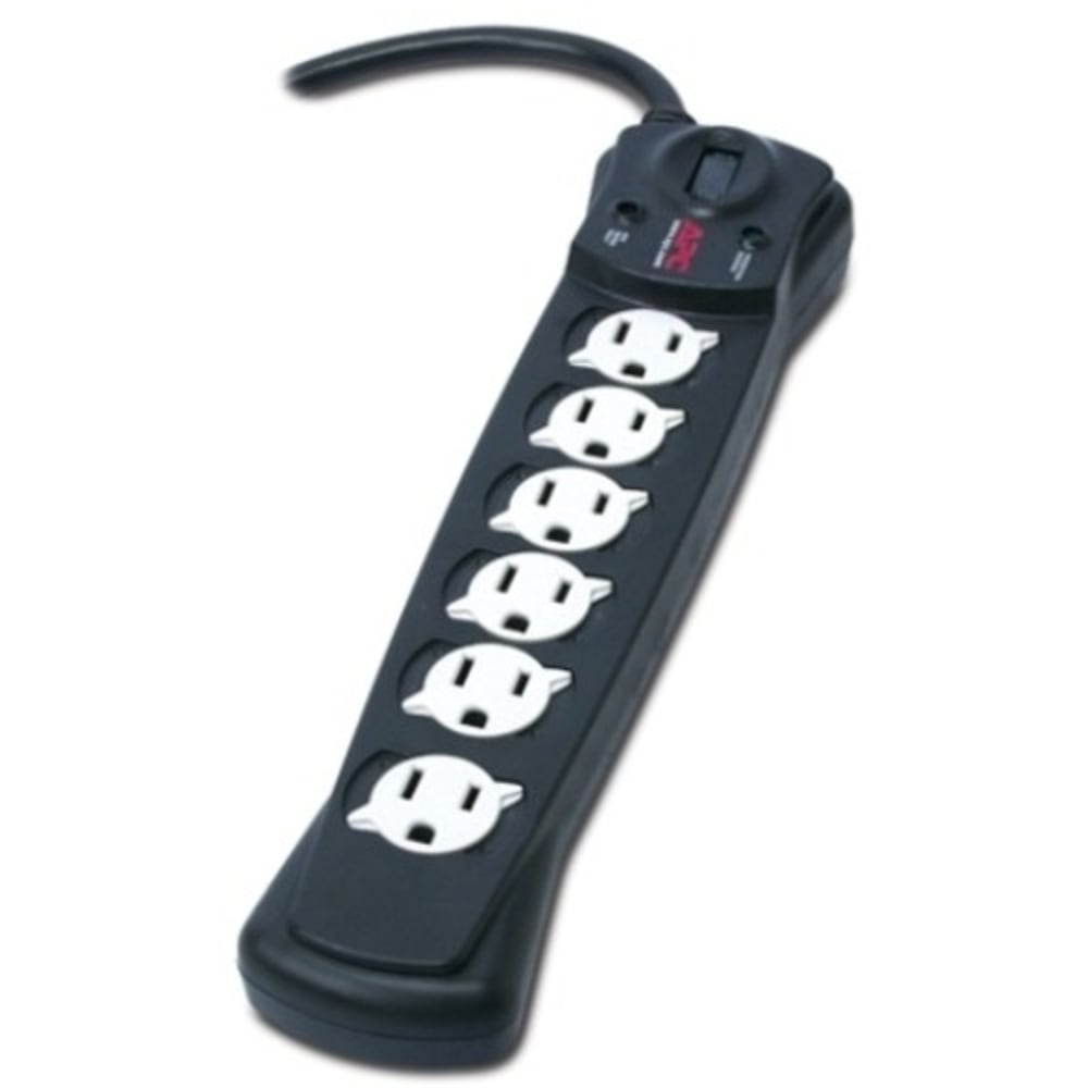 APC by Schneider Electric SurgeArrest Essential P6B-LM 6-Outlets Surge Suppressor - 6 x NEMA 5-15R - 490 J - 120 V AC Input - 120 V AC Output - 30 kA - 6 ft