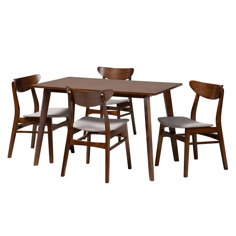 Baxton Studio Orion Dining Set, 29-1/2inH x 47-1/4inW x 29-1/2inD, Light Gray/Walnut Brown