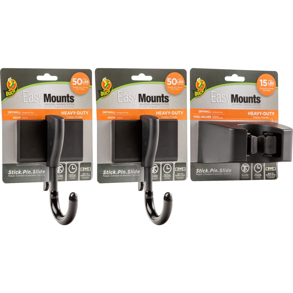 Duck Brand EasyMounts Heavy-Duty Garage Kit - 15 lb (6.80 kg), 50 lb (22.68 kg) Capacity - for Home, Garage, Broom, Shovel - 1 / Each