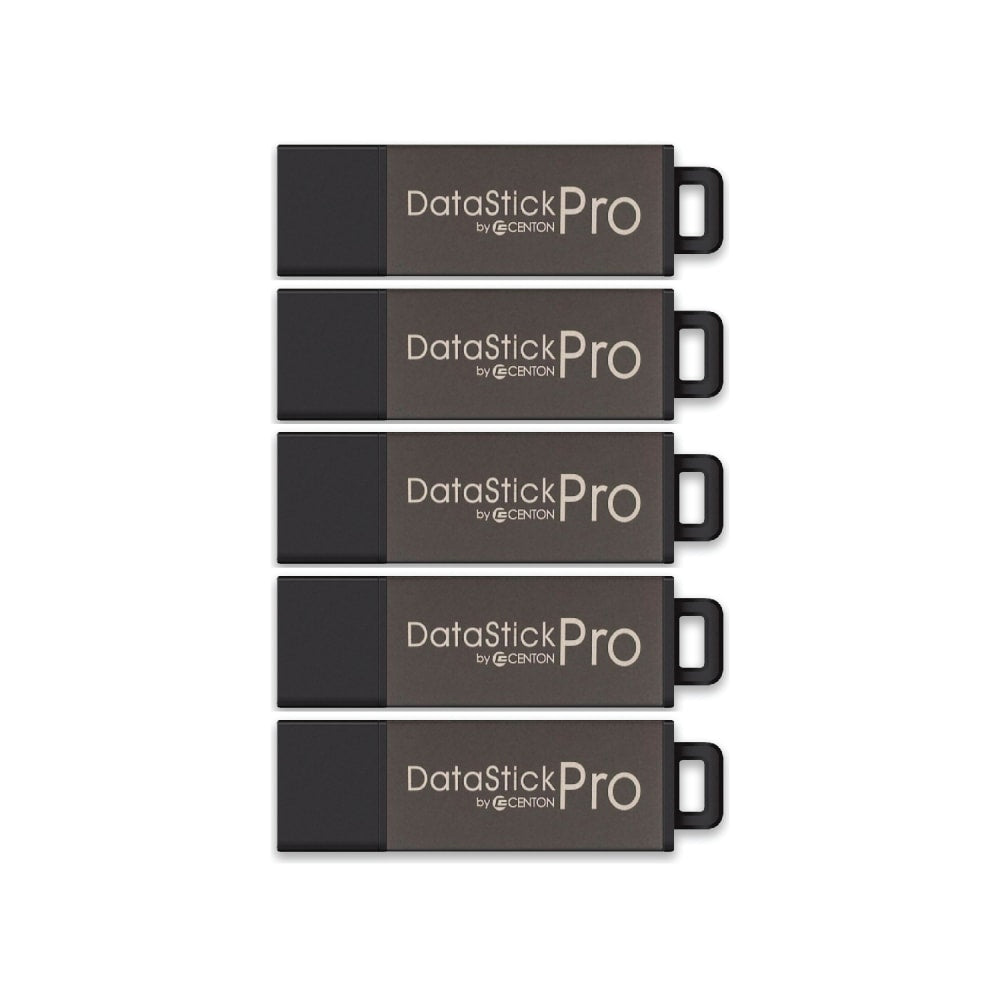 Centon DataStick Pro USB 2.0 Flash Drives, 4GB, Sport Black, Pack Of 5 Flash Drives, DSW4GB5PK
