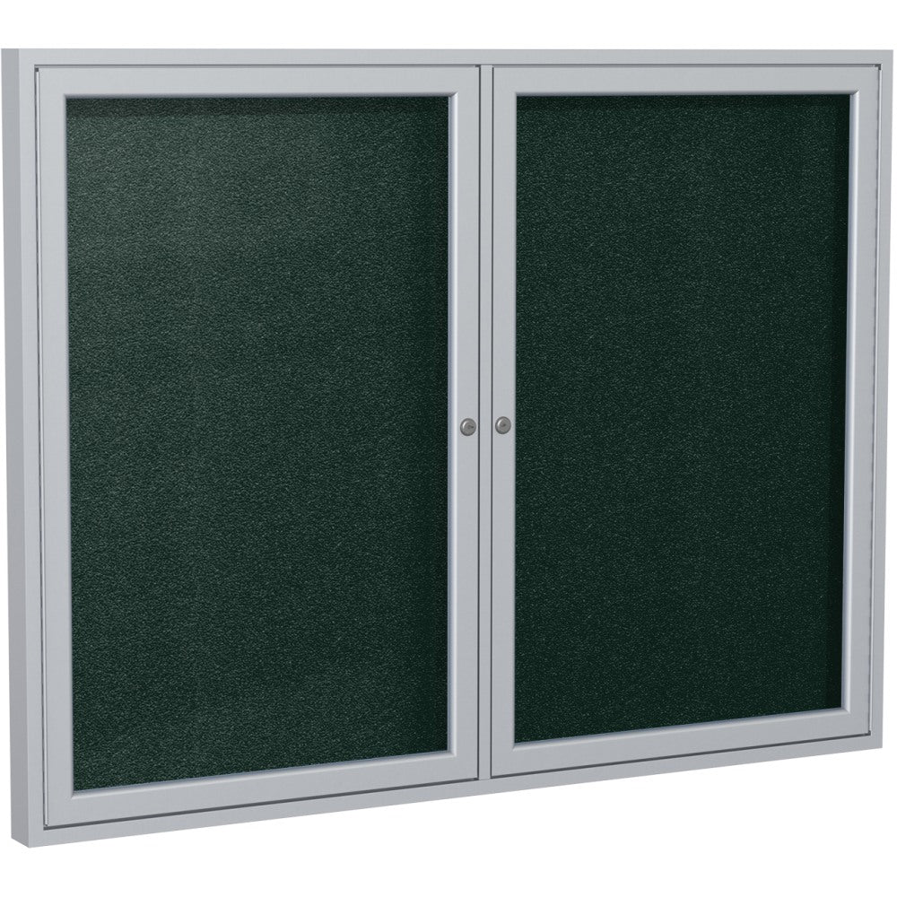 Ghent 2-Door Satin Aluminum Frame Enclosed Vinyl Bulletin Board, 36in x 48in, Ebony