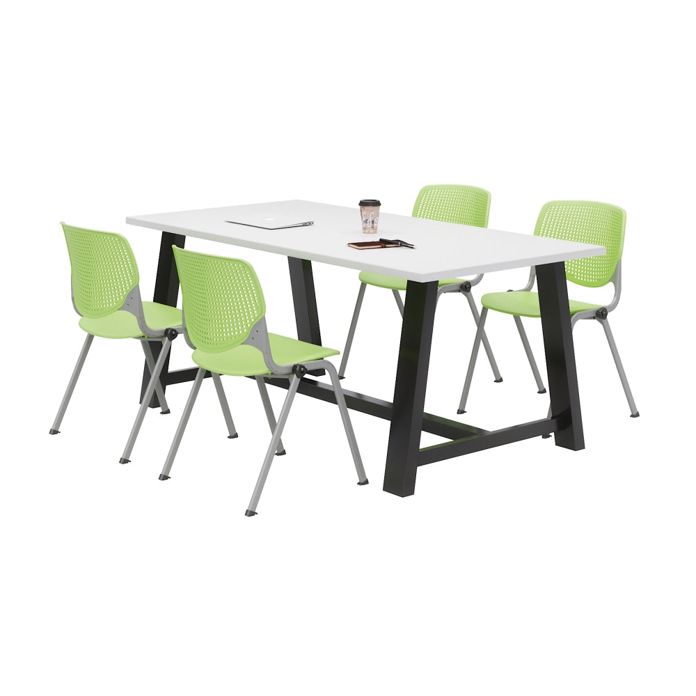 KFI Studios Midtown Table With 4 Stacking Chairs, 30inH x 36inW x 72inD, Designer White/Lime Green