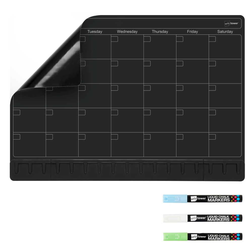 Note Tower Magnetic Dry-Erase Whiteboard Refrigerator Calendar Board, 12in x 17in, Black