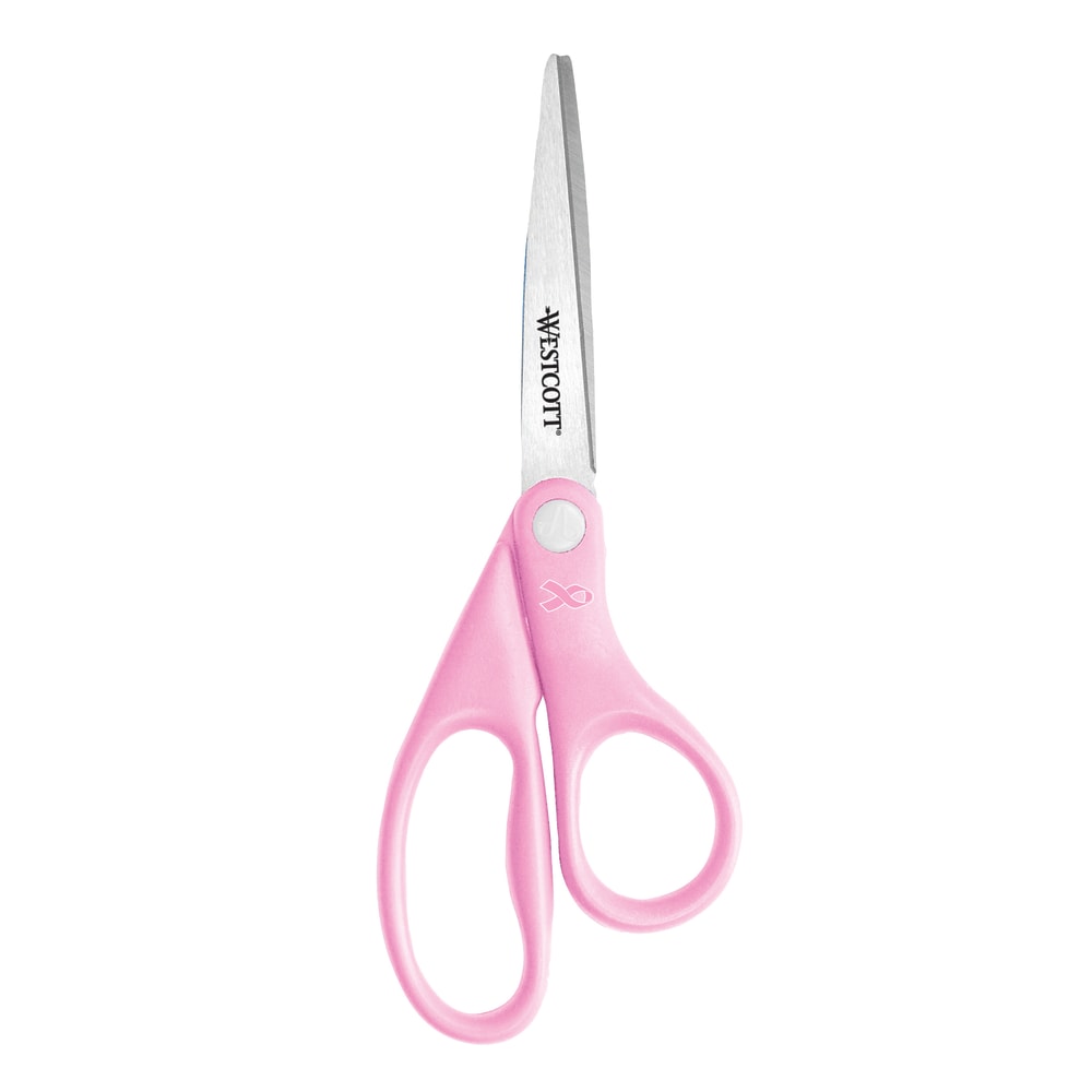 Westcott All-Purpose Value Stainless Steel Scissors, 8in, Straight, Pink Ribbon