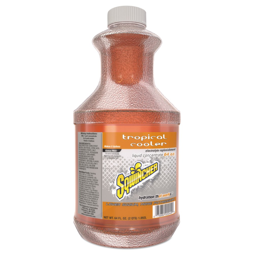Sqwincher ZERO Liquid Concentrate, Tropical Cooler, 64 Oz, Case Of 6