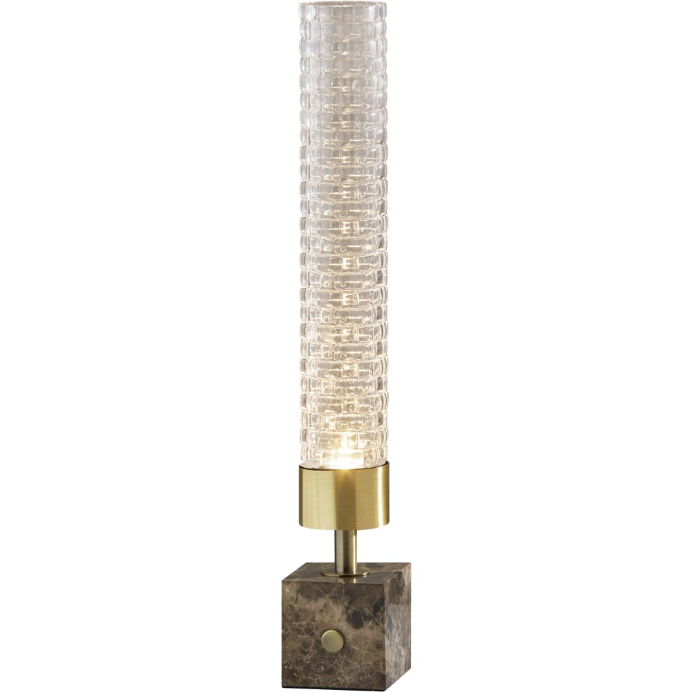 Adesso Harriet LED Table Lamp, 19inH, Clear Shade/Brown Marble Base