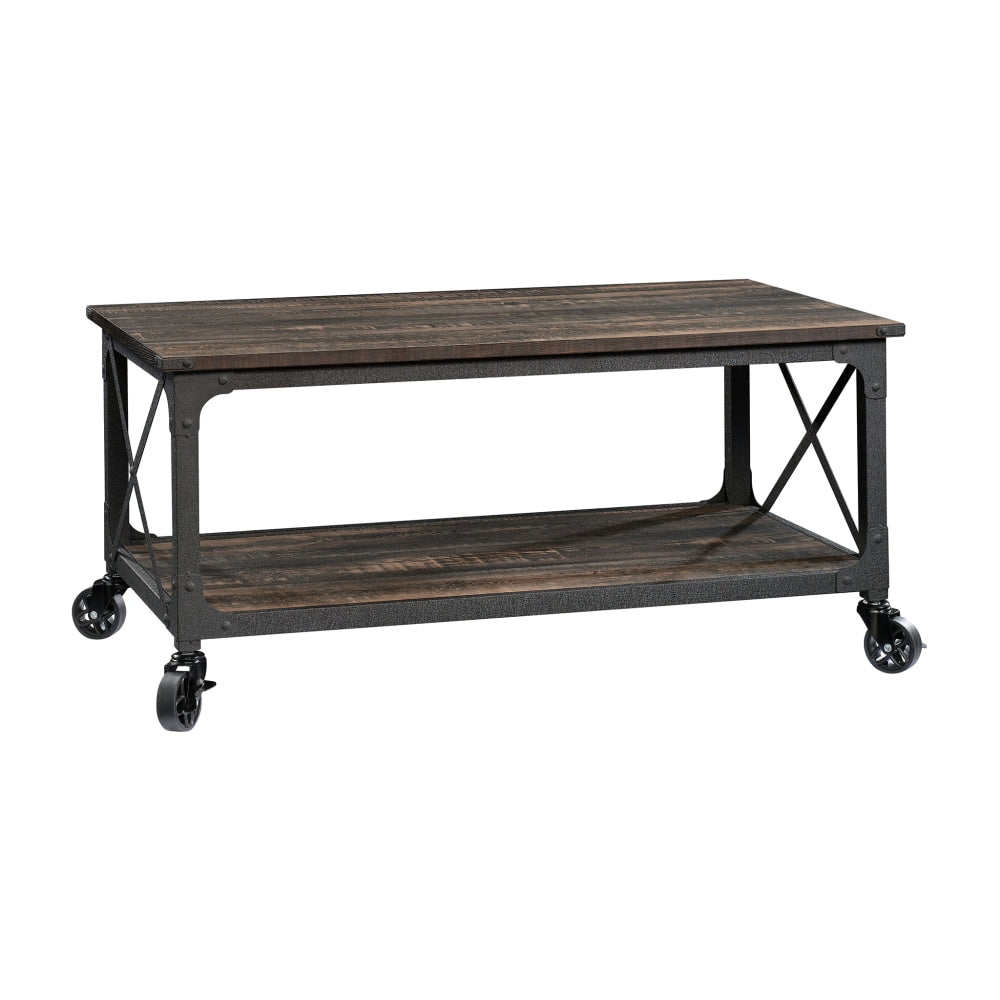 Sauder Steel River Coffee Table With Casters, 18-1/2inH x 43inW x 25-1/4inD, Black/Carbon Oak