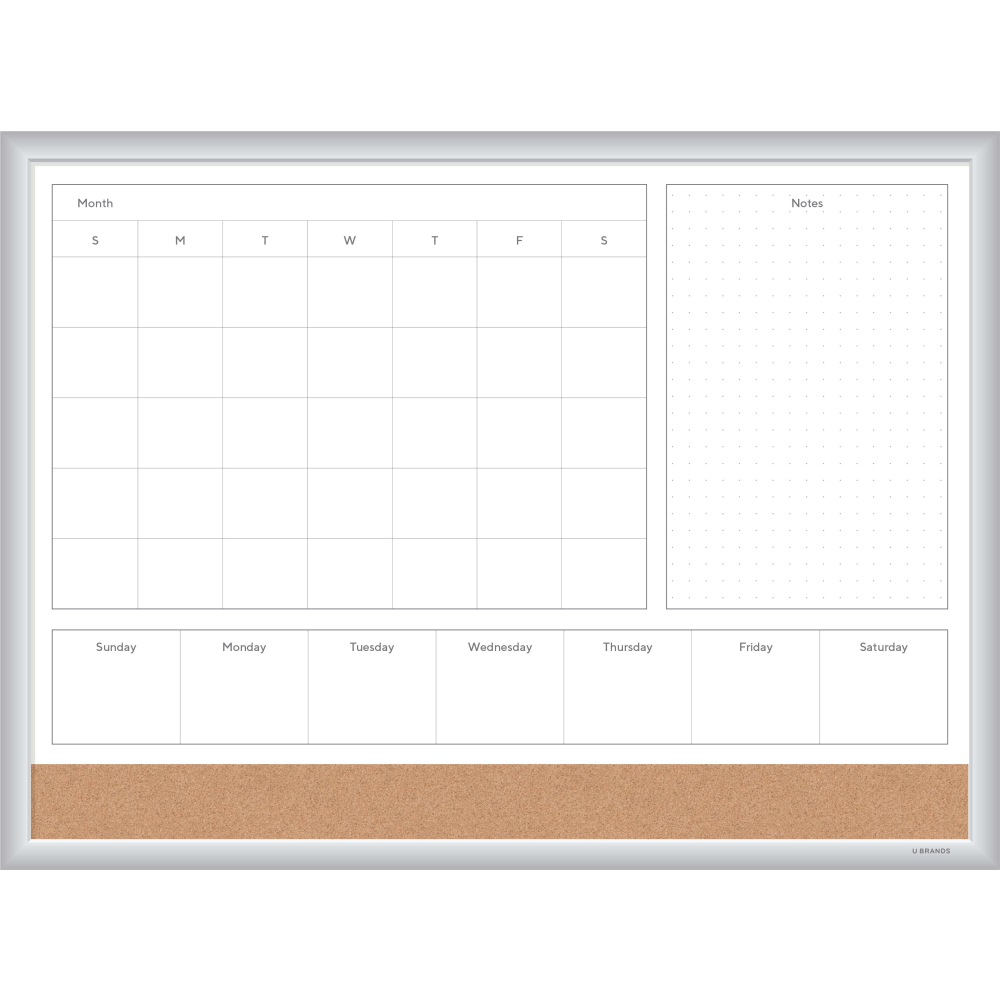 U Brands 4N1 Magnetic Dry Erase Combo Board, 23in x 17in, Silver Aluminum Frame
