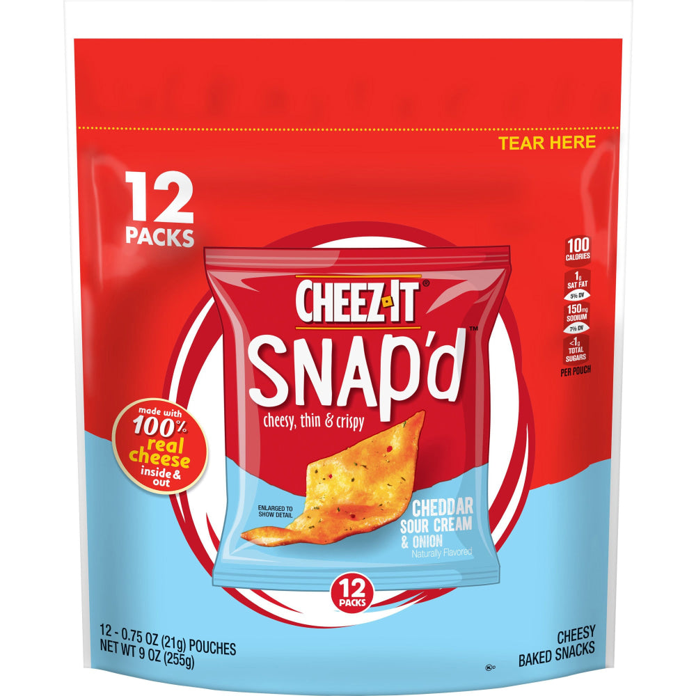 Keebler Snap-d Cheddar Sour Cream & Onion Crackers, 9 Oz, Box Of 12 Bags