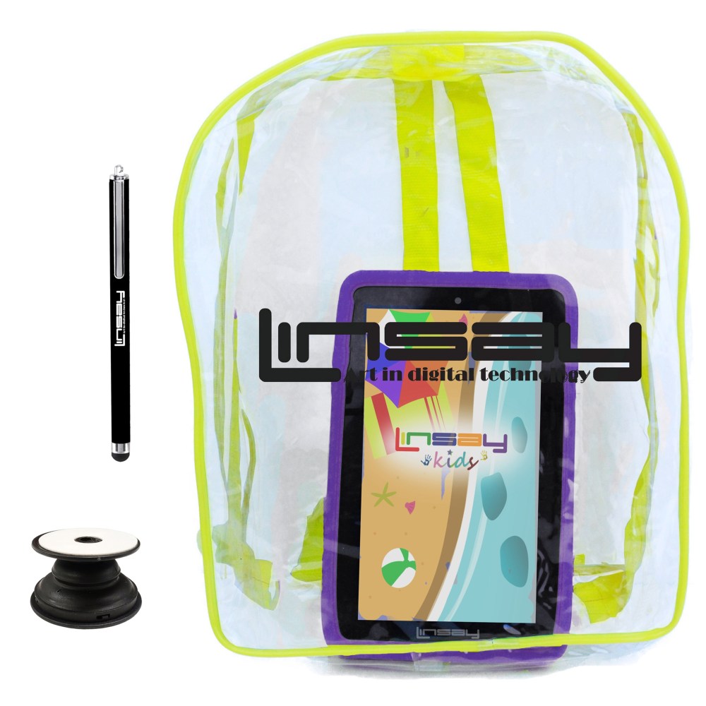 Linsay F7 Tablet, 7in Screen, 2GB Memory, 64GB Storage, Android 13, Kids Purple/Bag