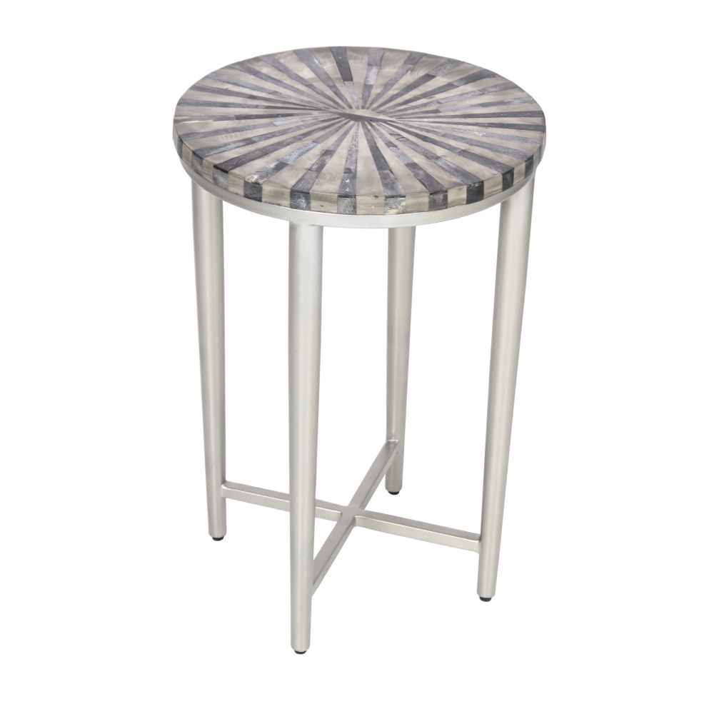 Coast to Coast Torrin Accent Table, 21inH x 14inW x 14inD, Gray Bone/Antique Silver