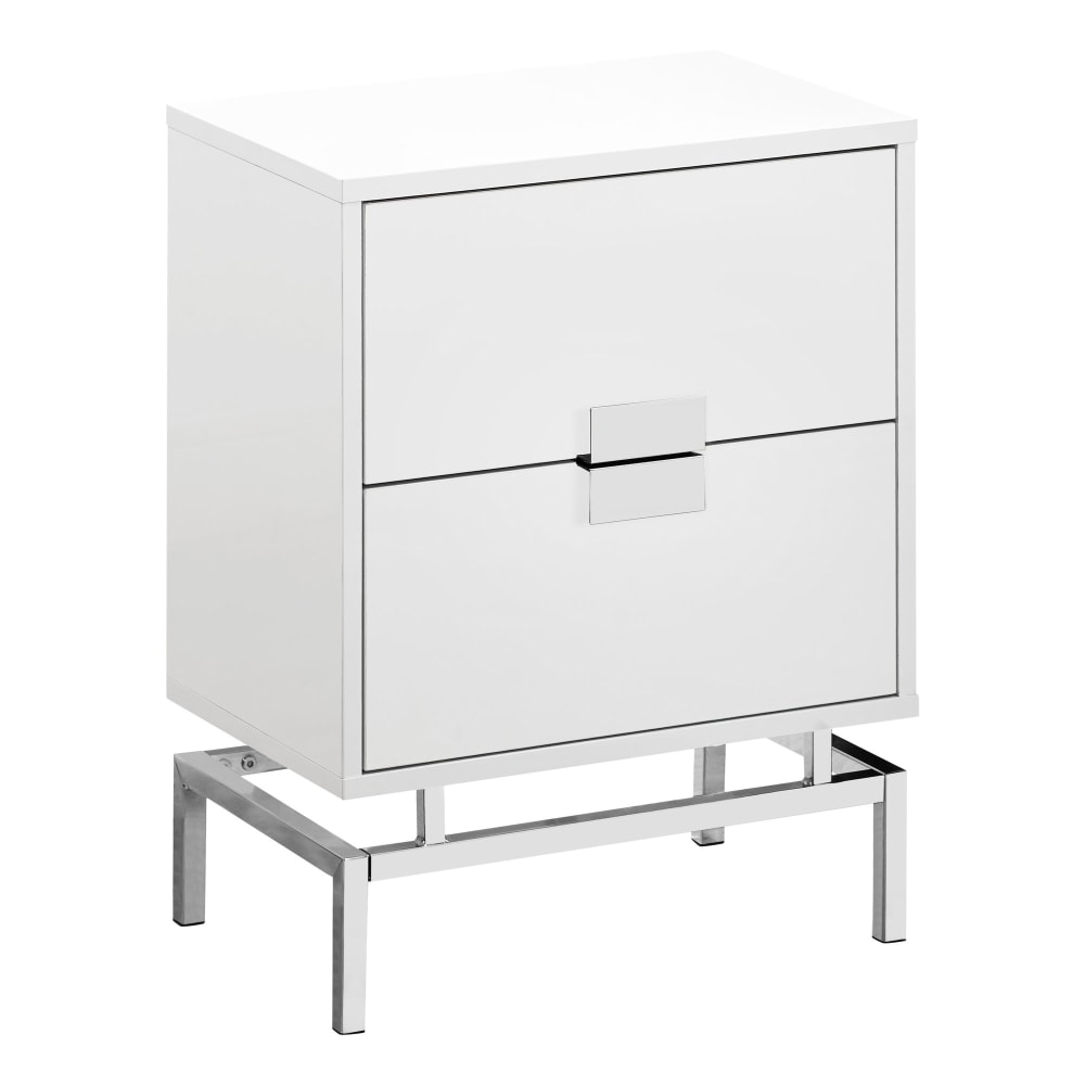 Monarch Specialties Retro 2-Drawer Accent Table, Rectangular, White/Chrome