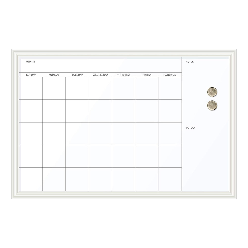 U Brands Magnetic Dry Erase Monthly Calendar Board, 30in X 20in, White Wood Decor Frame