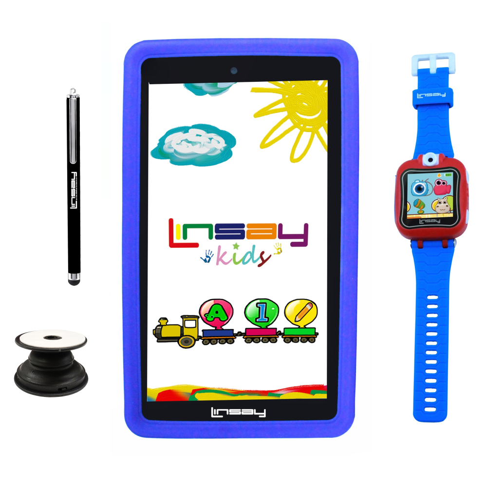 Linsay F7 Tablet, 7in Screen, 2GB Memory, 64GB Storage, Android 13, Kids Blue/Watch