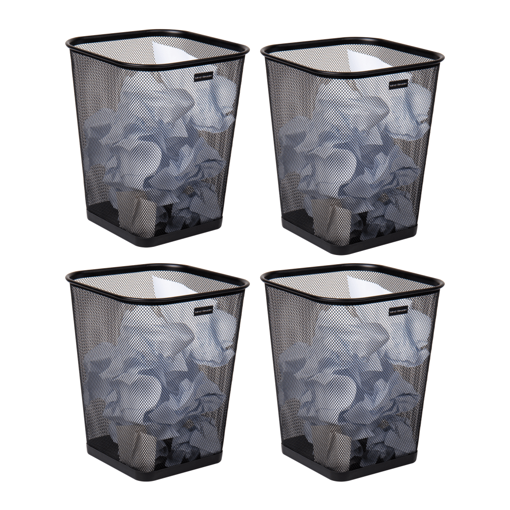 Mind Reader Mesh Trash Can Waste Paper Baskets, 5 Gallon, 12-1/4in H x 9-3/4in W x 9-3/4in L Black, Set Of 4 Baskets
