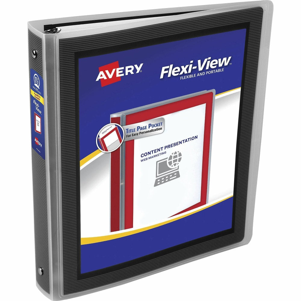 Avery Flexi-View 3-Ring Binder, 1 1/2in Round Rings, Black