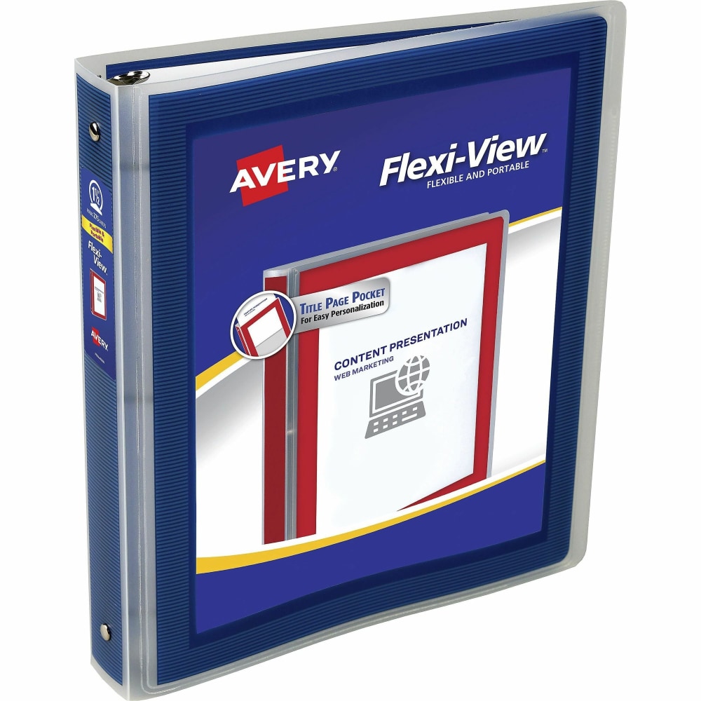 Avery Flexi-View 3-Ring Binder, 1 1/2in Round Rings, Navy