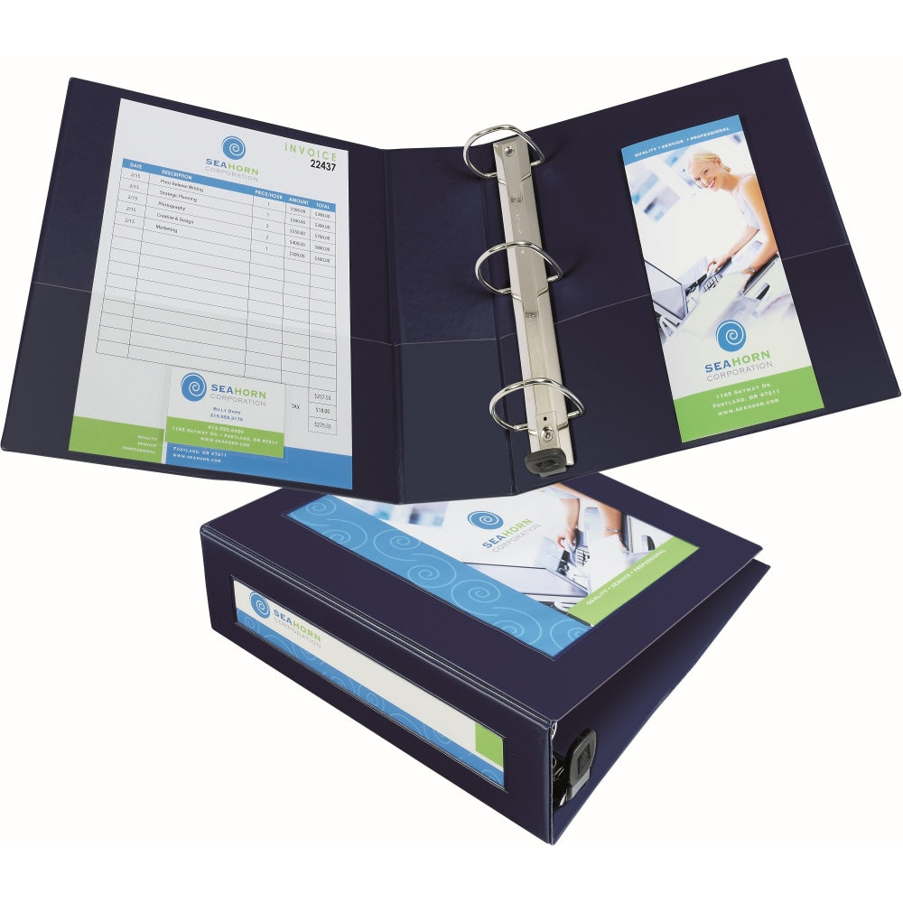 Avery Frame View Heavy-Duty 3-Ring Binder With Locking One-Touch EZD Rings, 3in D-Rings, Navy