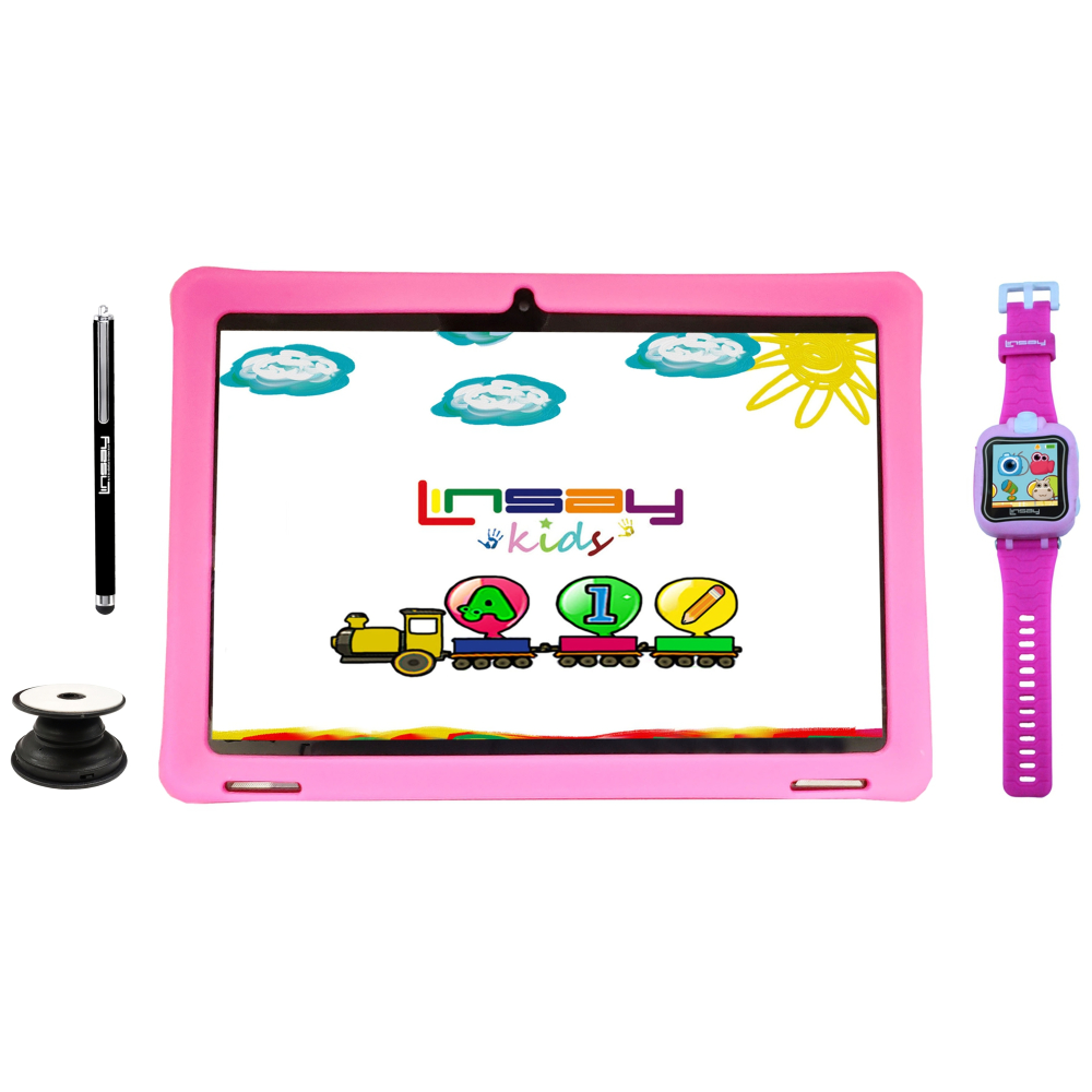 Linsay F10IPS Tablet, 10.1in Screen, 2GB Memory, 64GB Storage, Android 13, Kids Pink