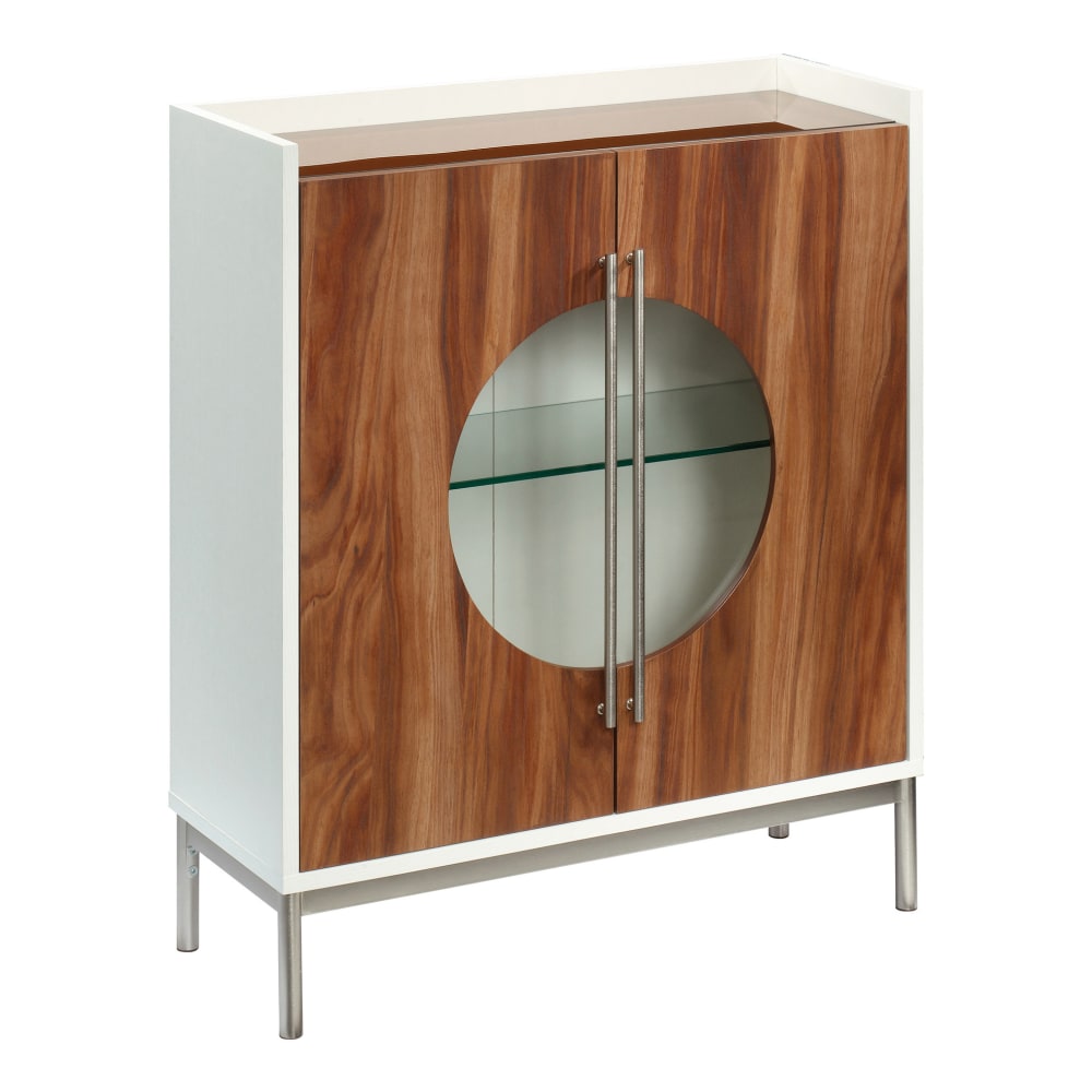 Sauder Vista Key 31inW Shadowbox Display Storage Cabinet, Pearl Oak/Blaze Acacia