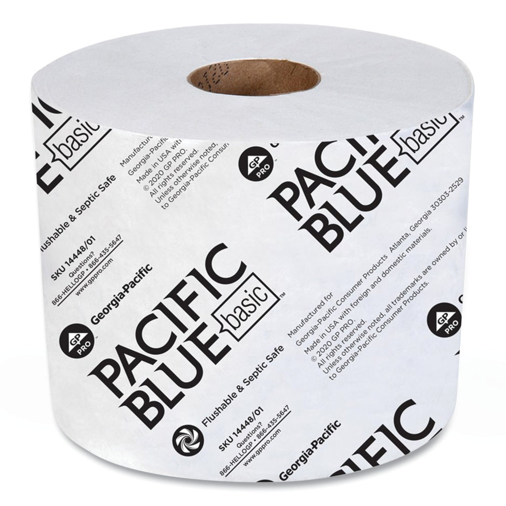 Georgia-Pacific Pacific Blue High-Capacity Bathroom Tissue, 1-Ply, White, 1,500 Sheets Per Roll, Carton Of 48 Rolls