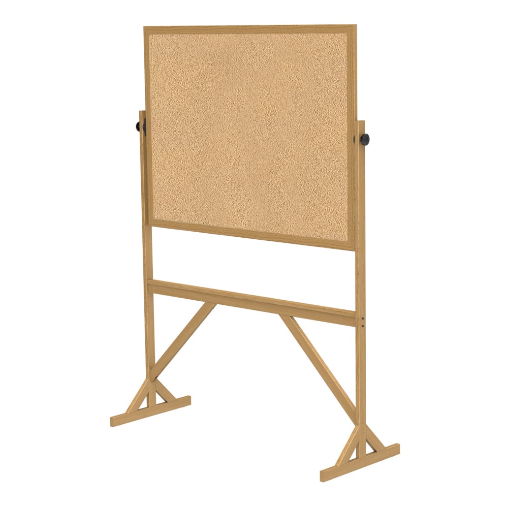 Ghent 2-Sided Cork Bulletin Board, 72 1/8in x 53 1/4in, Wood Frame With Brown Finish