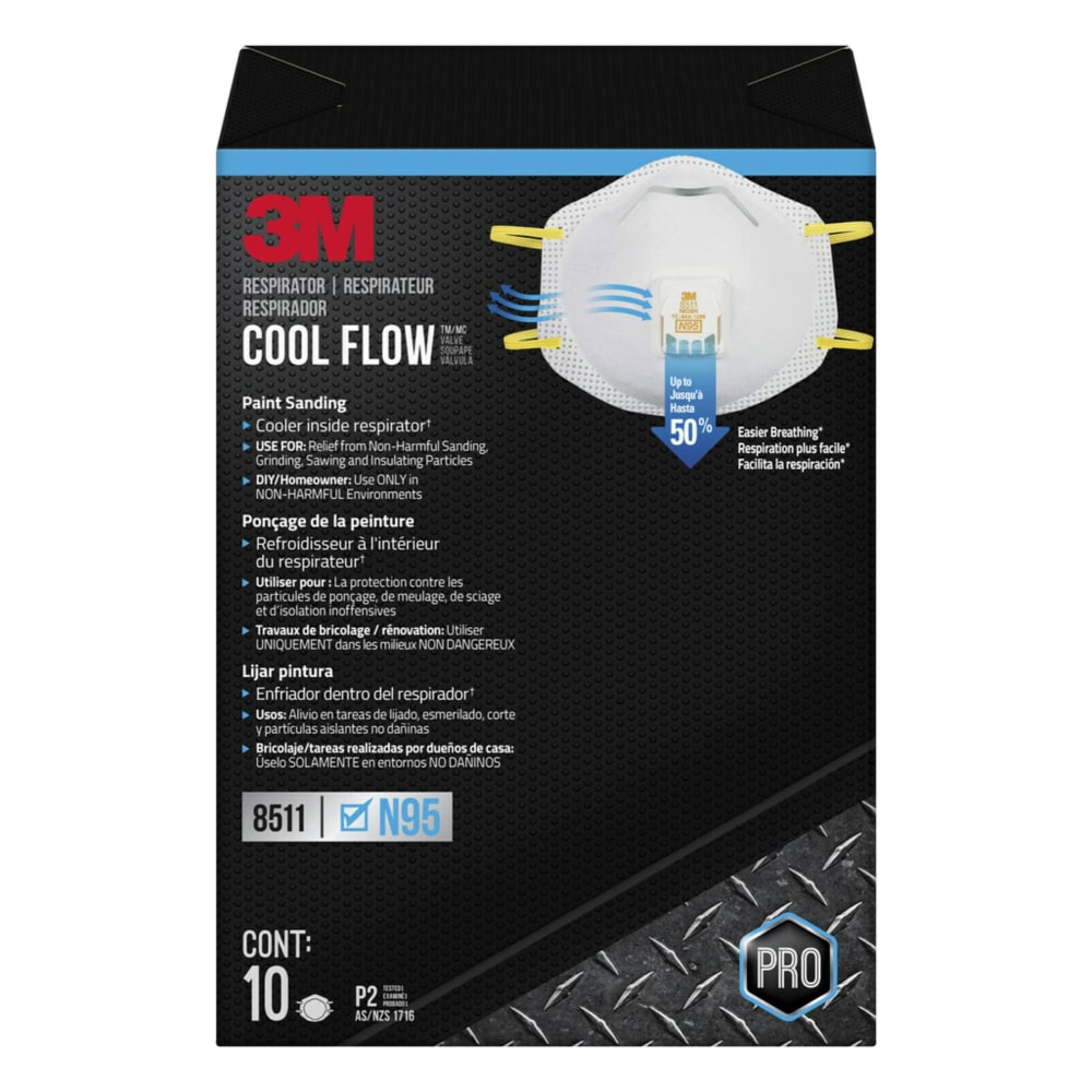 3M Cool Flow Paint Sanding Valved Respirator N95, 8511P10-DC-PS, Pack of 10
