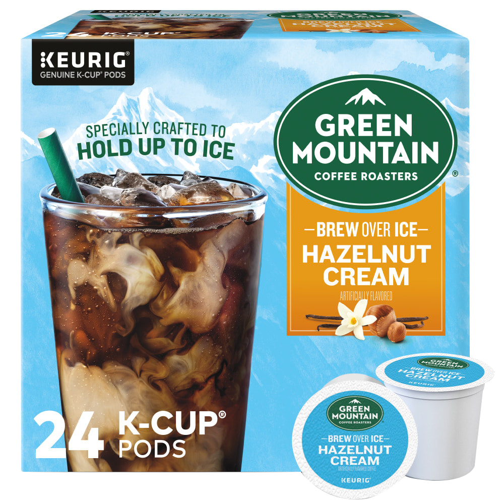 Green Mountain Coffee Single-Serve K-Cup Pods, Medium Roast, Brew Over Ice Hazelnut, Carton Of 24