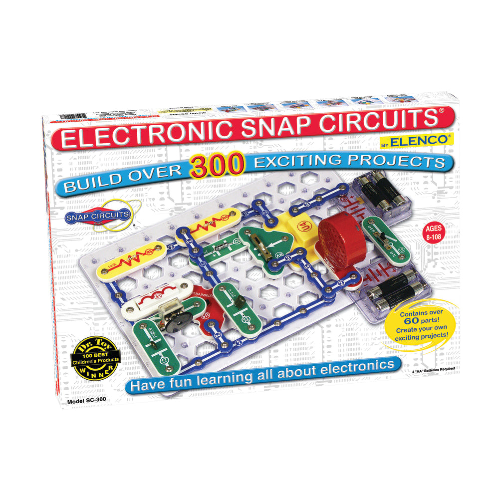 Elenco Electronics Snap Circuits 300 Experiments Kit, 2 1/4inH x 13 1/2inW x 18 3/4inD, Grades 3 - 12