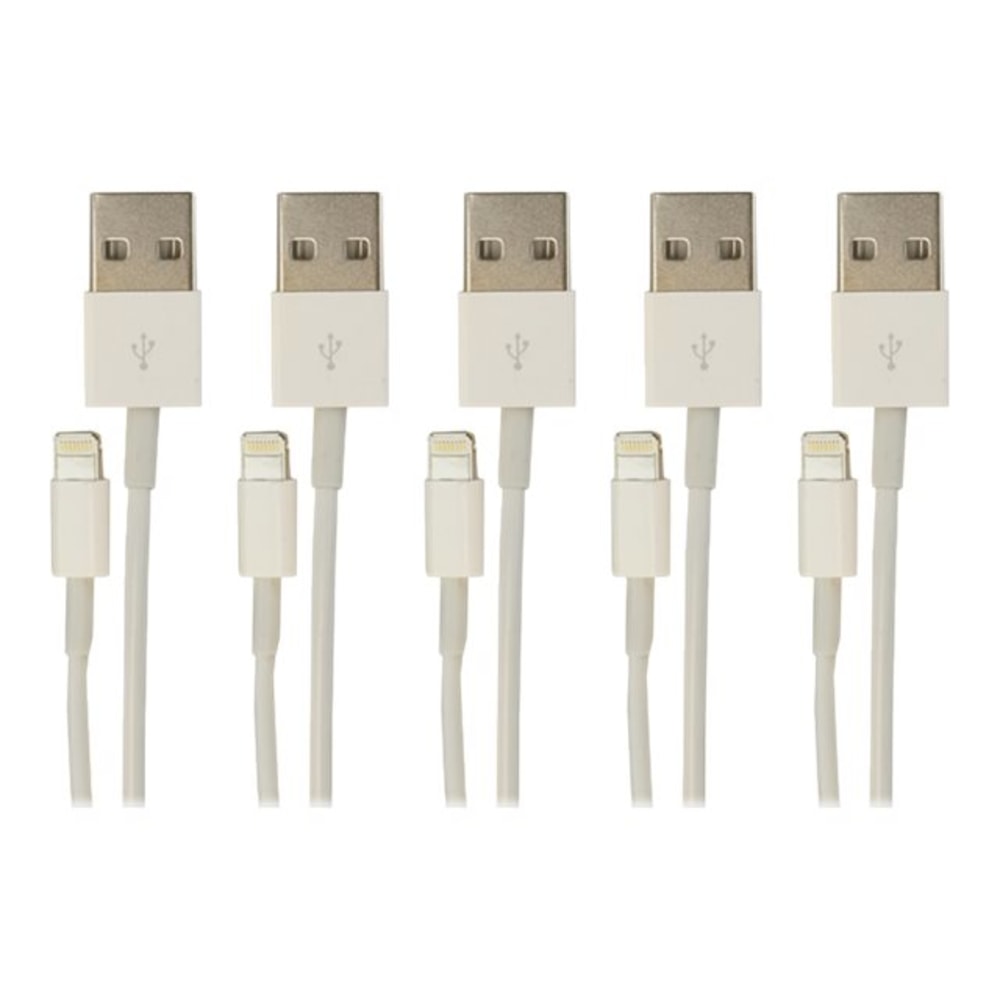 VisionTek Lightning to USB Cable For iPhone/iPad/iPod, 3.3 ft., Pack Of 5