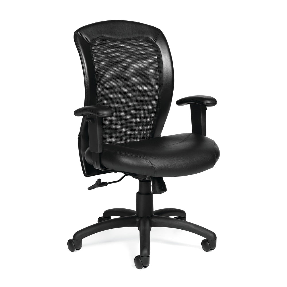Offices To Go Luxhide Ergonomic Bonded Leather Adjustable Mid-Back Chair, Black