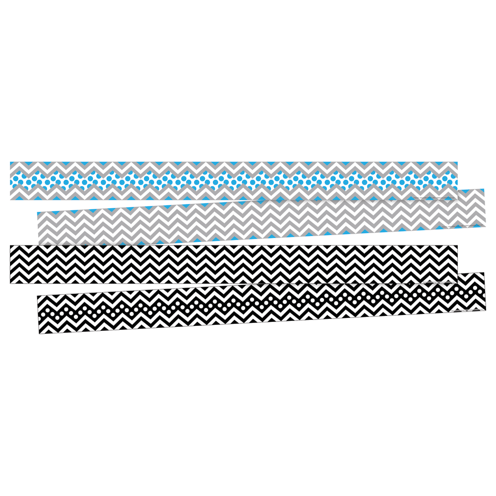 Barker Creek Double-Sided Border Strips, 3in x 35in, Chevron Black/Blue, Set Of 24