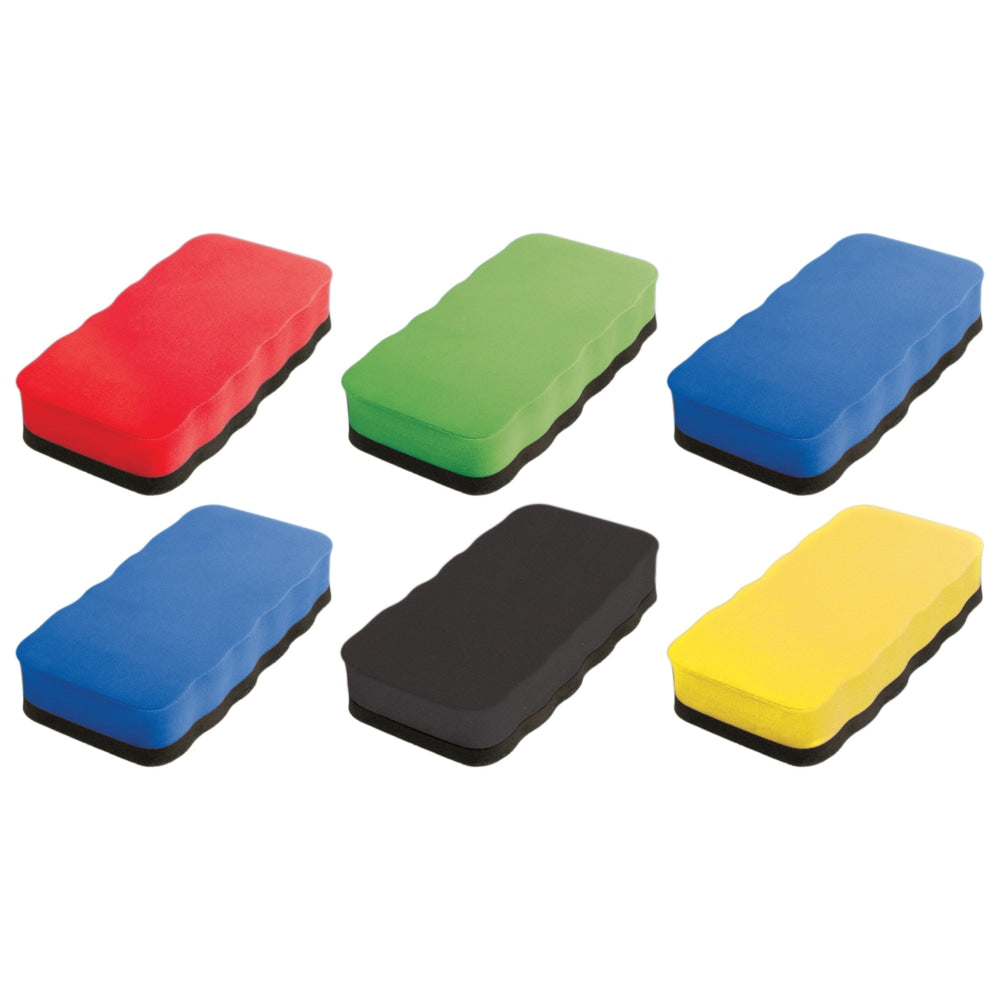 Dowling Magnets Magnetic Whiteboard Eraser, 4 1/2in x 2 1/2in, Assorted Colors, Pack Of 6