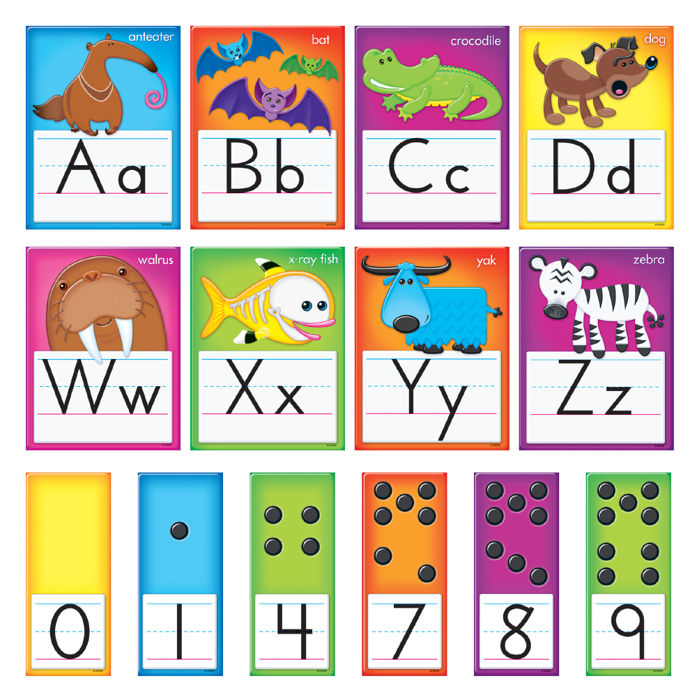 TREND Awesome Animals Manuscript Alphabet Bulletin Board Set, 6 1/2in x 8 1/2in, Multicolor, Pre-K - Grade 2