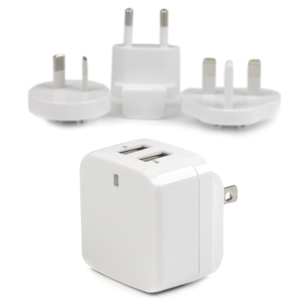 StarTech.com Travel USB Wall Charger - 2 Port - White - Universal Travel Adapter - International Power Adapter - USB Charger